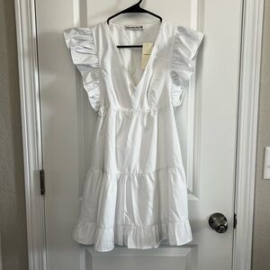 NWT XXSP White Abercrombie & Fitch Ruffle Tiered Flutter Sleeve Mini Dress